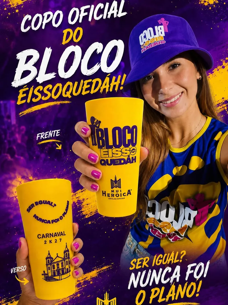 Copo oficial do Bloco Éissoquedáh, frente e verso